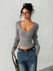 INAWLY Women Solid Color Long Sleeve Slim Fit Knit Top, Versatile