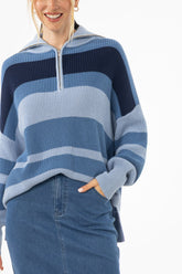 Blue Multi Stripe Collar Sweater