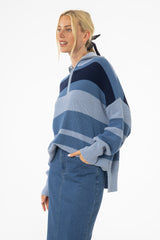 Blue Multi Stripe Collar Sweater