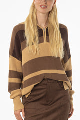 Brown Multi Stripe Collar Sweater
