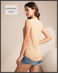 Women's Casual Striped Spring Summer Tank Tops Crew Neck Sleeveless Shirts Loose Basic Trendy Fashion Clothes