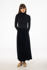 Black Combo Velour Mock Neck Dress