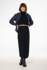 Black Ribbed Knit Turtleneck Maxi Dress