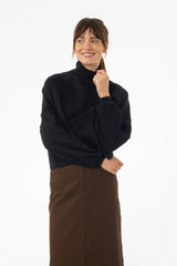 Black Ribbed Turtleneck Sweatshirt