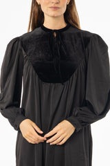 Black Velour Yoke Maxi Dress