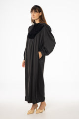 Black Velour Yoke Maxi Dress