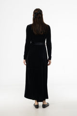 Black Ruched Velour Maxi Dress