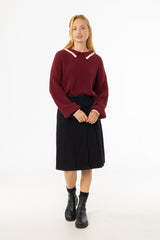 Black Half Pleat Cargo Denim Skirt