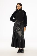 Black Layered Faux Leather Skirt