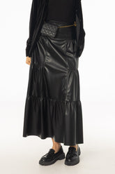 Black Layered Faux Leather Skirt