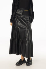Black Layered Faux Leather Skirt