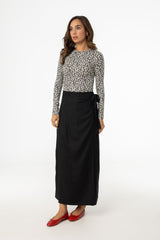 Black Linen Wrap Skirt