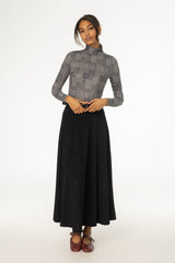 Black Paneled Microsuede Skirt
