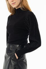 Black Sparkle Balloon Sleeve Sweater