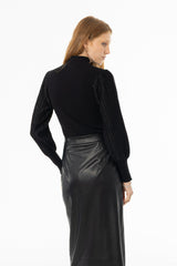 Black Sparkle Balloon Sleeve Sweater