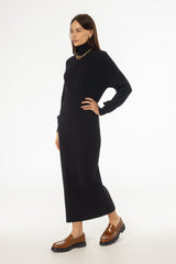 Black Turtleneck Cable Knit Maxi Dress