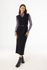 Black V Neck Knit Maxi Dress