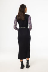 Black V Neck Knit Maxi Dress