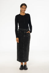 Black Wash Corduroy Skirt
