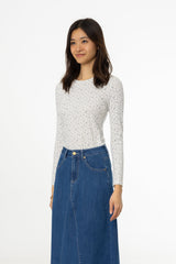 Blue Ditsy Floral Printed Round Neck Tee