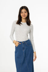 Blue Ditsy Floral Printed Round Neck Tee