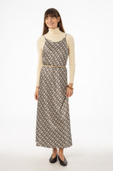Brown & Cream Houndstooth Printed Slip Dress
