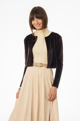 Brown Ribbed Velour Cardigan