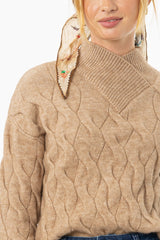 Brown Collar Detail Cable Knit Sweater