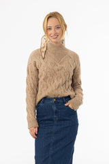 Brown Collar Detail Cable Knit Sweater