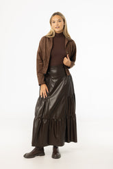 Brown Layered Faux Leather Skirt