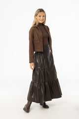 Brown Layered Faux Leather Skirt