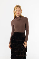 Brown Overlap Mock Neck Top