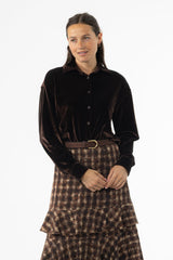 Brown Oversized Velour Blouse