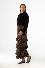 Brown Plaid Ruffle Skirt