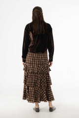 Brown Plaid Ruffle Skirt