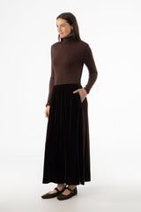 Brown Combo Velour Mock Neck Dress