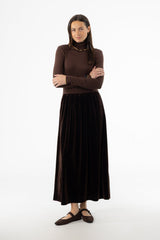 Brown Combo Velour Mock Neck Dress