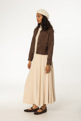 Cream Paneled Microsuede Skirt