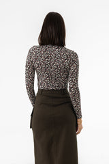 Black Ditsy Floral Printed Mock Neck Top