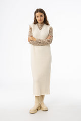 Cream V Neck Knit Maxi Dress