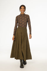 Green Paneled Microsuede Skirt