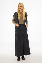 Grey Flared Denim Maxi Skirt