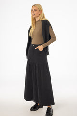 Grey Flared Denim Maxi Skirt