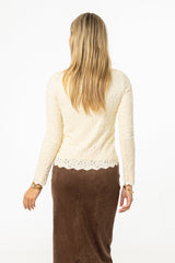 Ivory Floral Scalloped Top