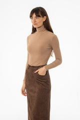 Light Brown Ribbed Turtleneck Top