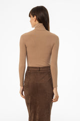 Light Brown Ribbed Turtleneck Top