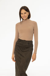 Light Brown Ribbed Mock Neck Top