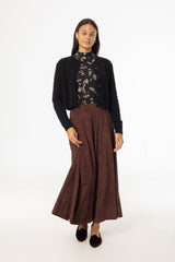 Maroon Paneled Microsuede Skirt