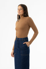 Mocha Solid Turtleneck Top
