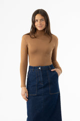 Mocha Solid Turtleneck Top